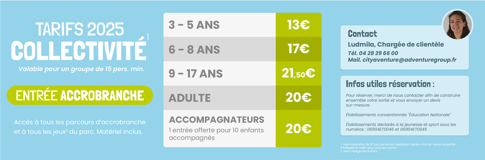 Tarifs Collectivités - City Aventure 2025