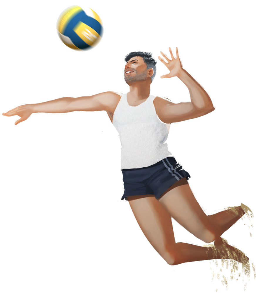 Character hitting volleyball