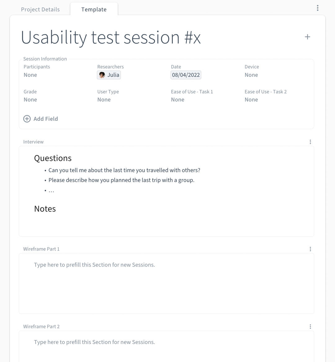 Template Usability Test Session