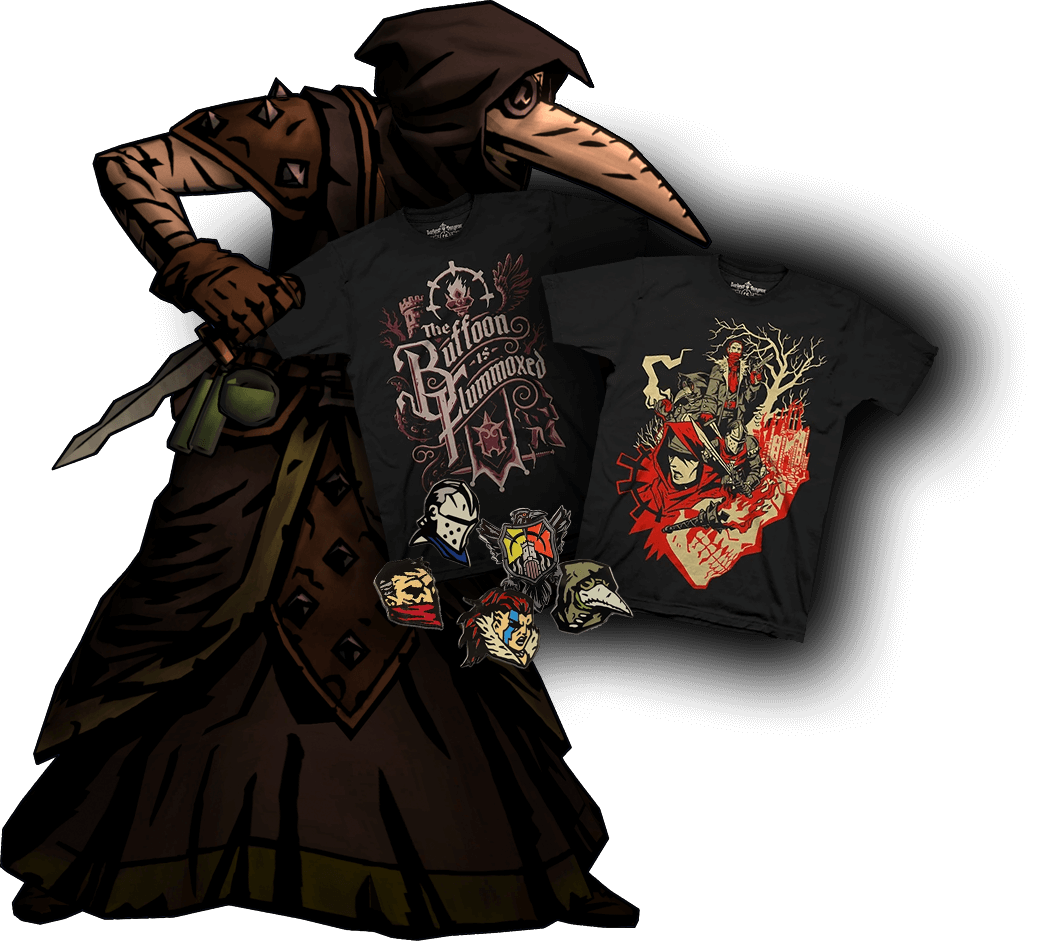 Plague Doctor character with merch images