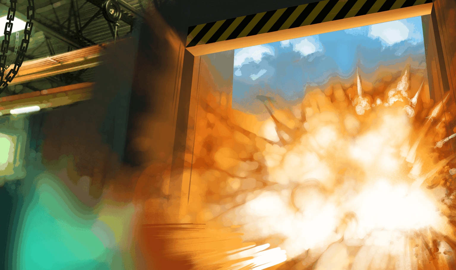 Game scene with explosion