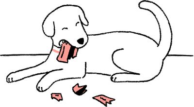 Cartoon dog chewing up a credit card