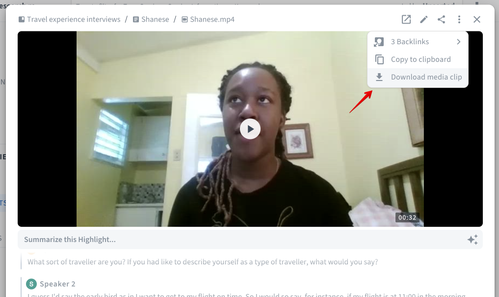Screenshot of how to download a highlight clip