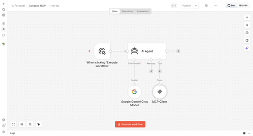 n8n ai agent using condens mcp workflow