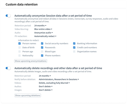 custom data retention in Condens
