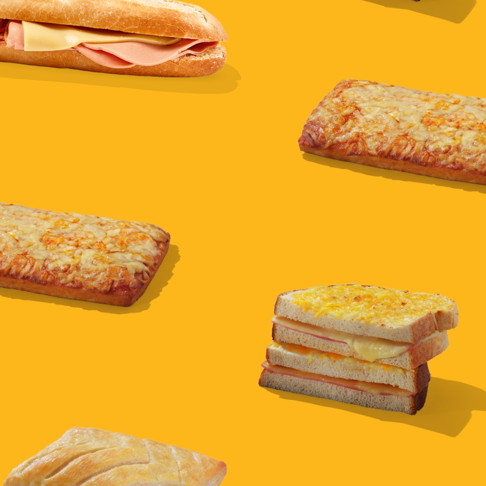 Cheese products on yellow background