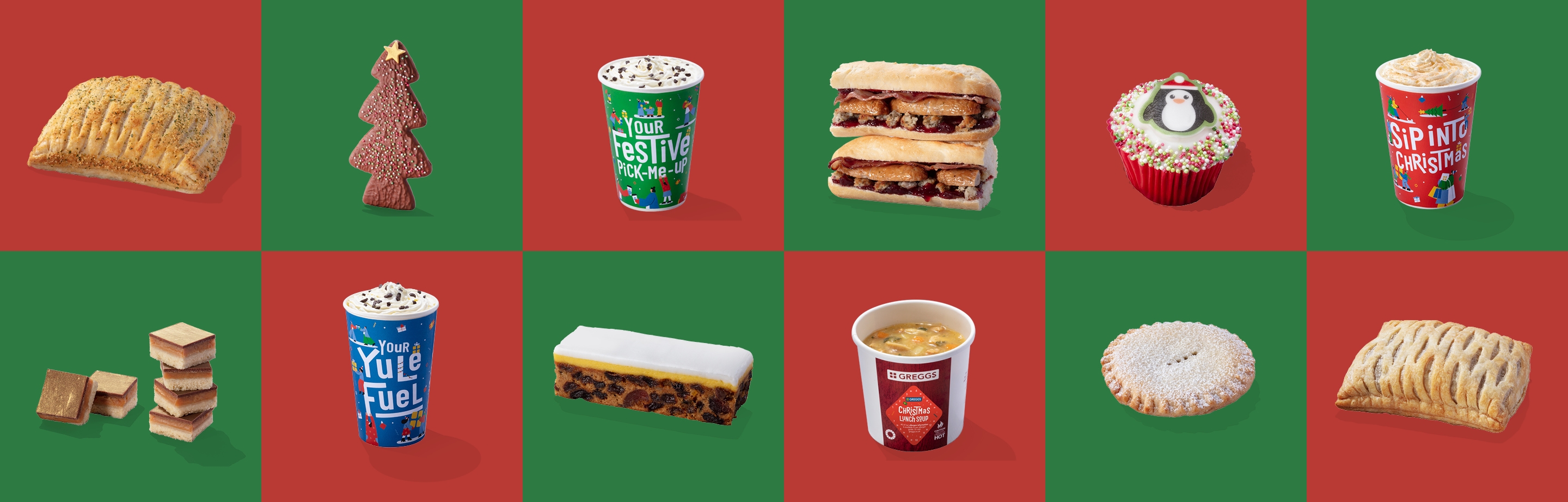Christmas food on coloured background 